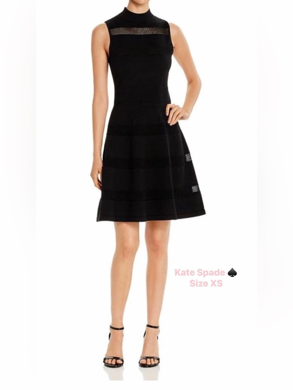 KATE SPADE NEW YORK - Mesh Panel Knit Fit to Flare Dress in black. XS
